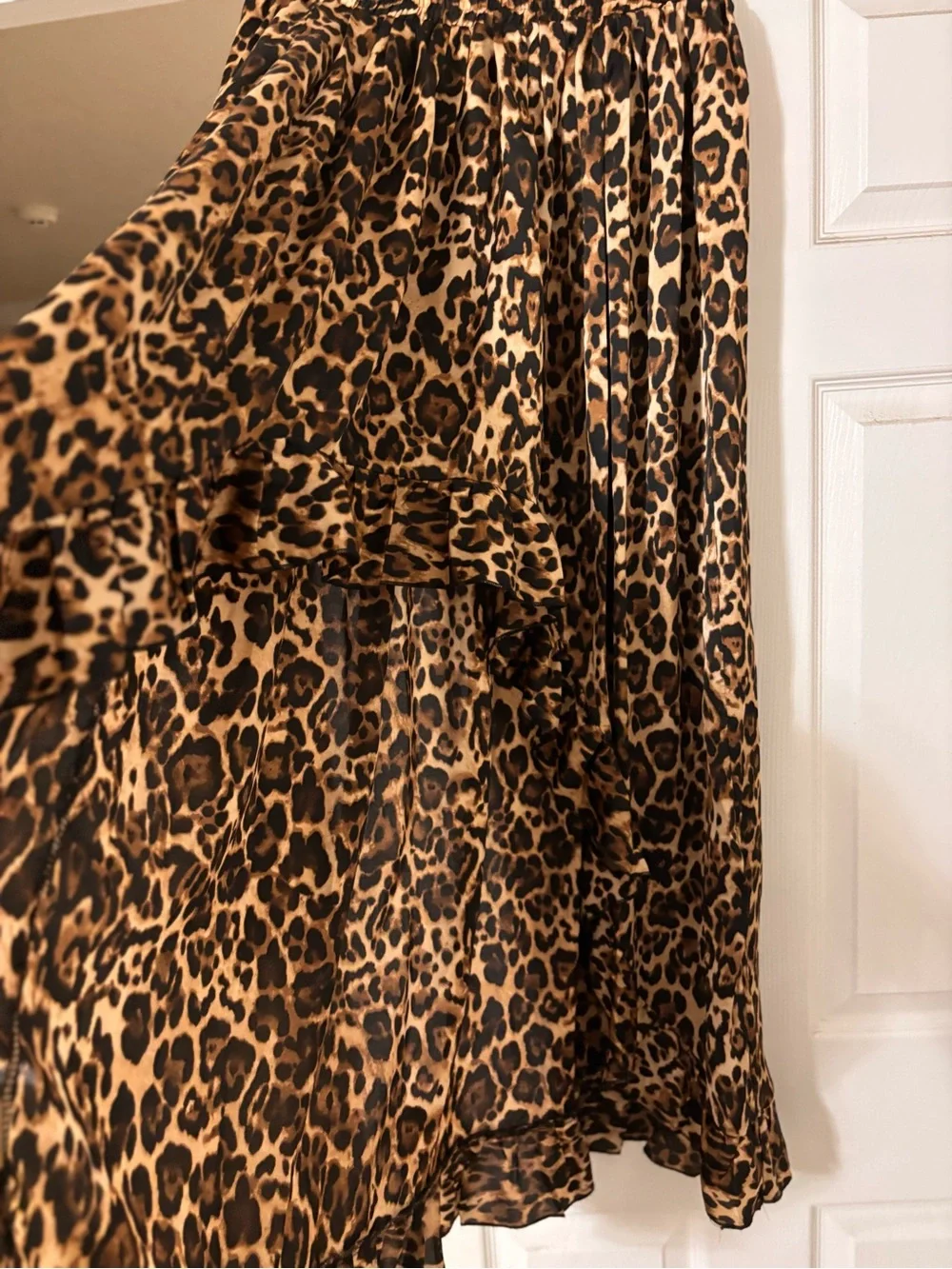 Leopard Print High-Low Maxi Skirt - Brown/Black